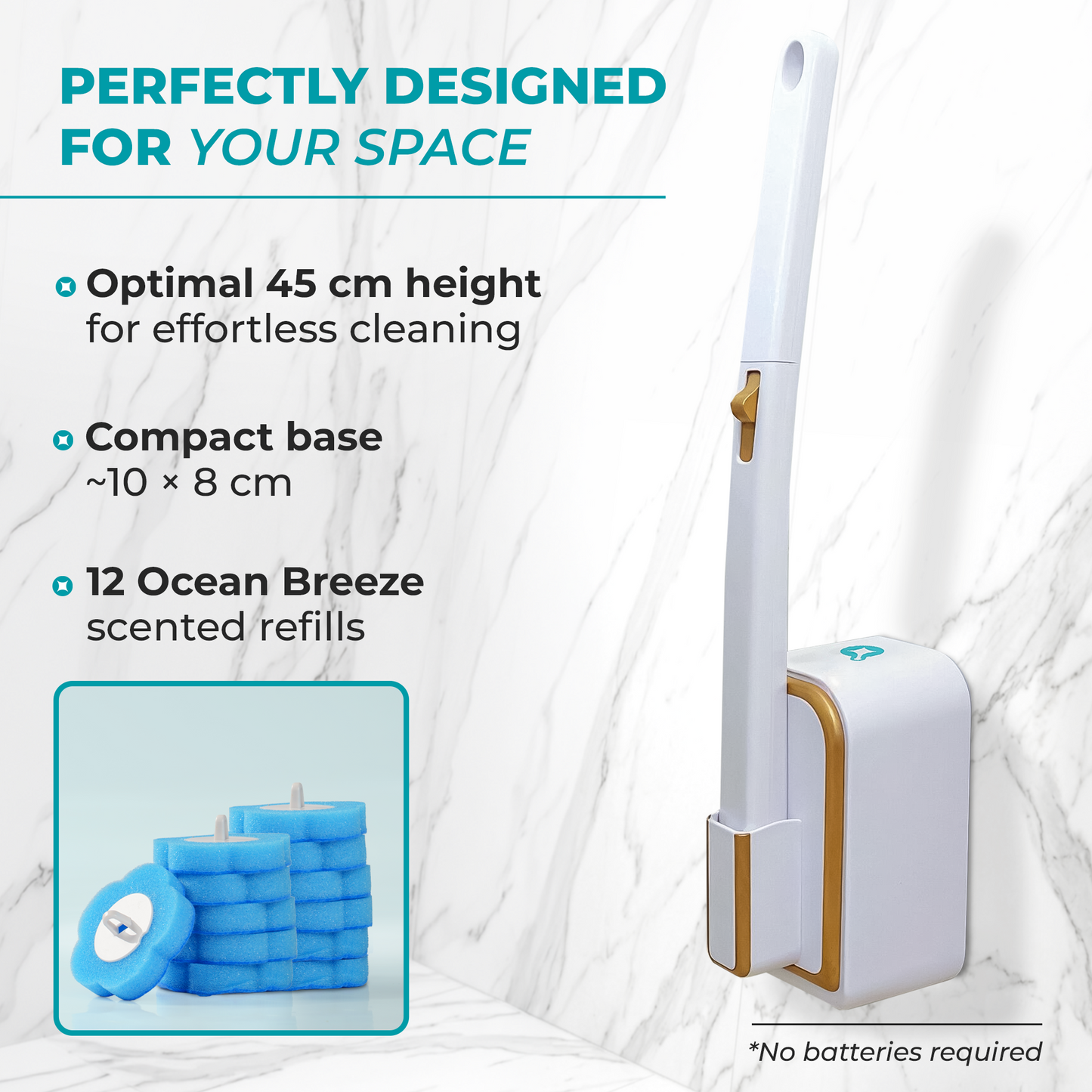 ScrubLoo Flex – Luxe Disposable Toilet Brush, White , Wand + Base + 12 Sponges