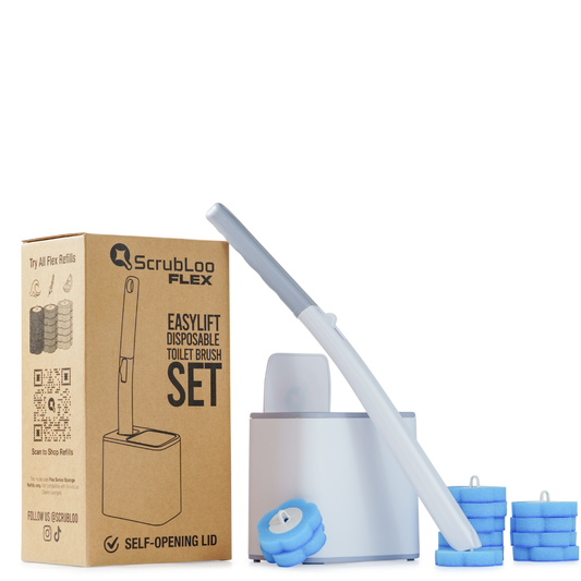 ScrubLoo Flex – EasyLift Disposable Toilet Brush,   Wand + Base + 12 Sponges