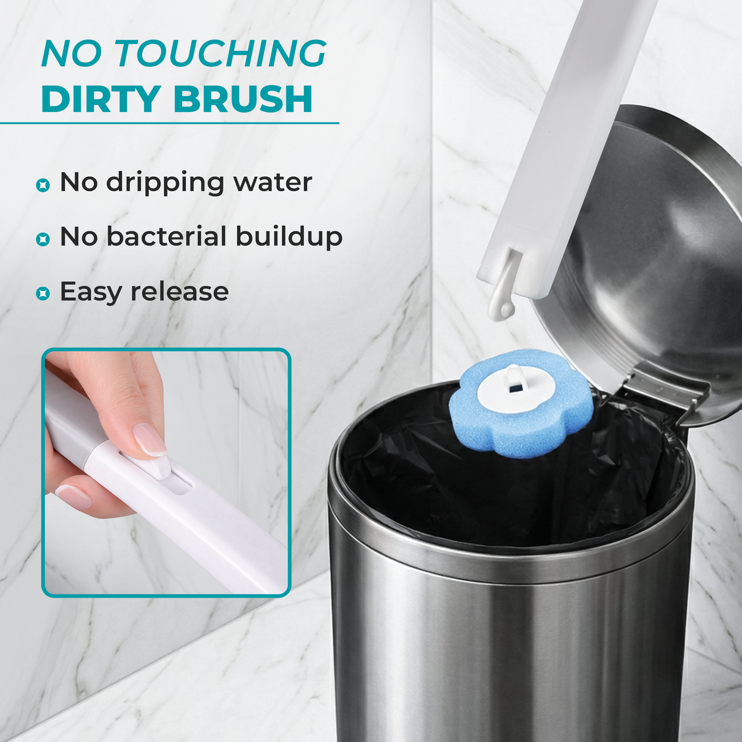 ScrubLoo Flex – EasyLift Disposable Toilet Brush,   Wand + Base + 12 Sponges