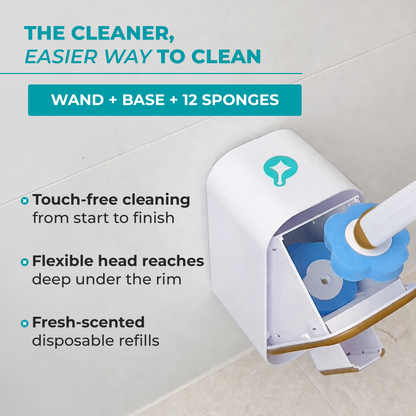 ScrubLoo Flex – Luxe Disposable Toilet Brush, White ,  Wand + Base + 12 Sponges