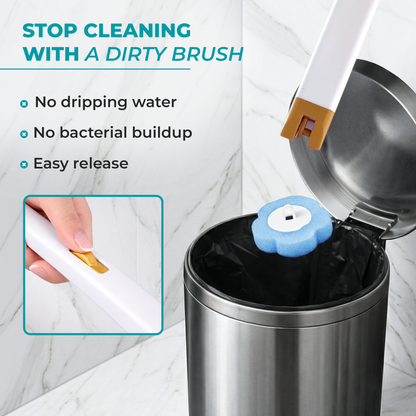 ScrubLoo Flex – Luxe Disposable Toilet Brush, White ,  Wand + Base + 12 Sponges