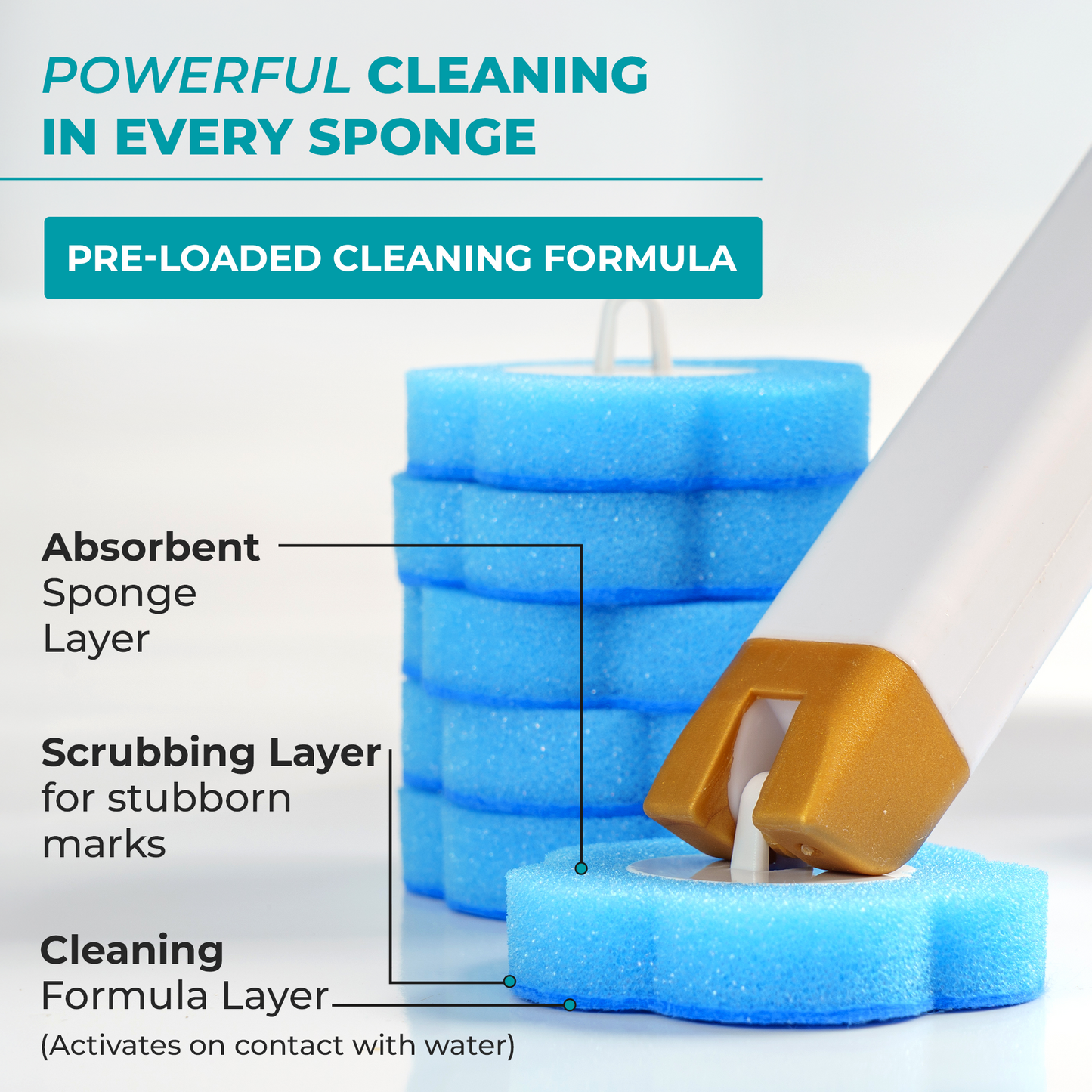 ScrubLoo Flex – Luxe Disposable Toilet Brush, White ,  Wand + Base + 12 Sponges